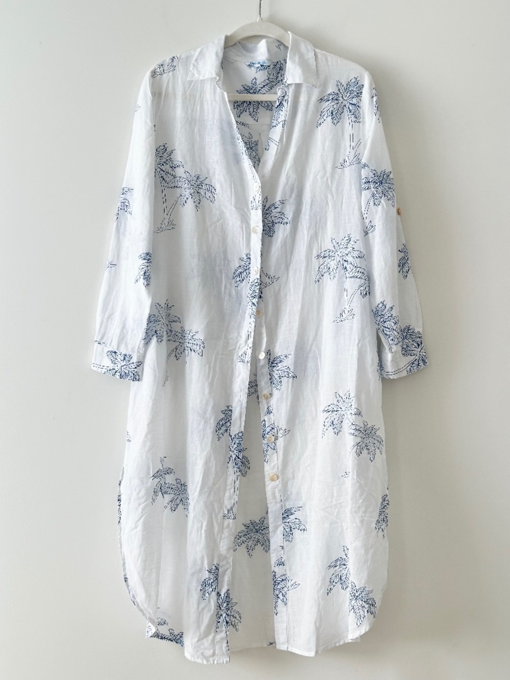 Blue Island 100% Cotton White Palm Tree Duster Tunic